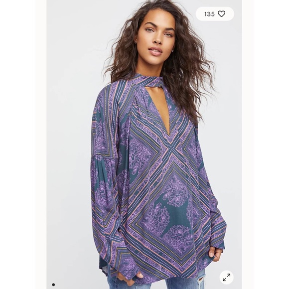 Free People Tops - Free people multi print cutout plunge neckline tunic top walking on a dream